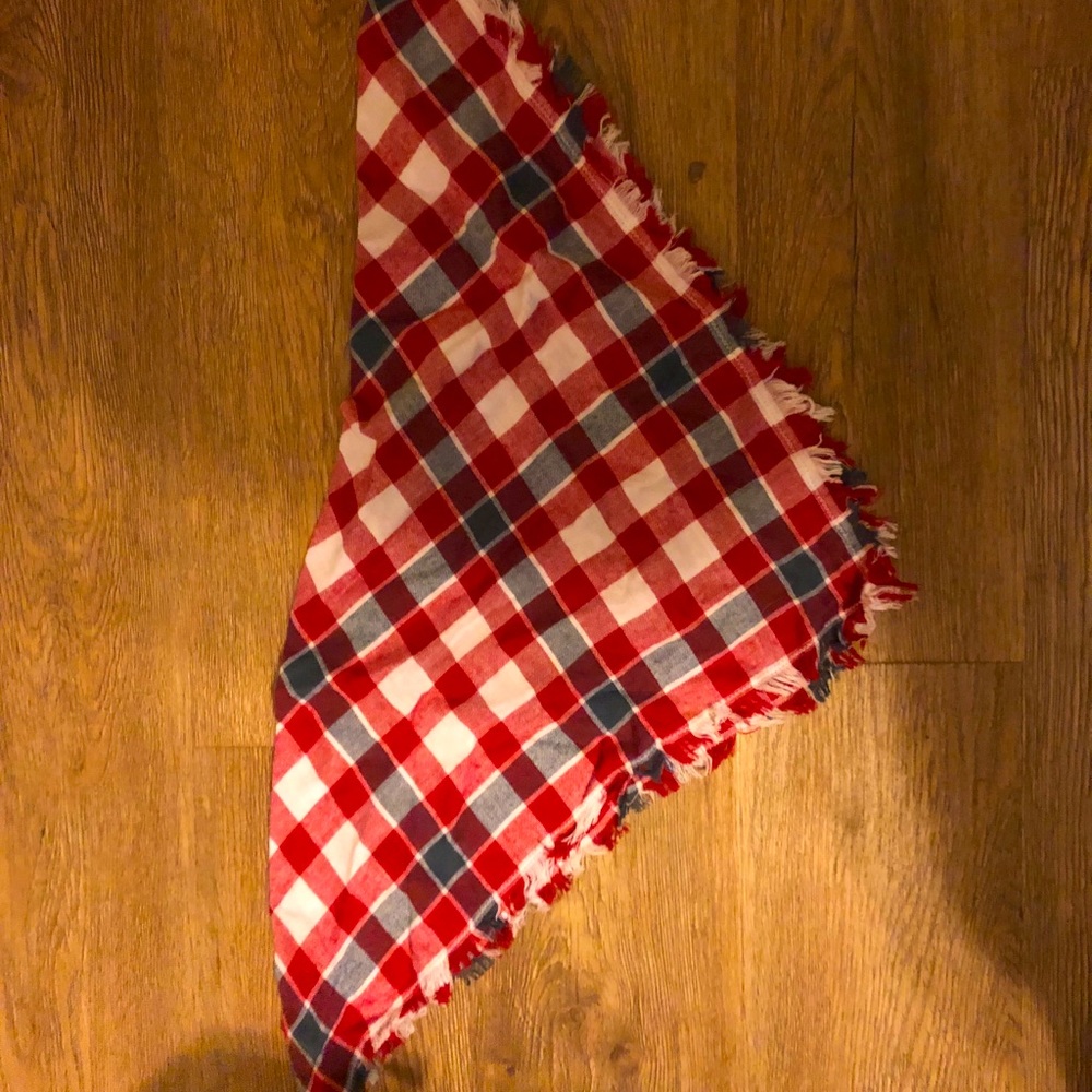 White, red and blue plaid dog bandana